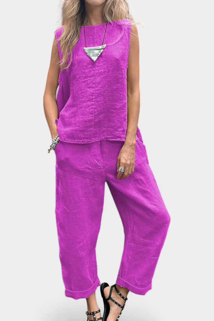 Leona Conjunto Coqueto Chaleco Pantalón Algodón Lino