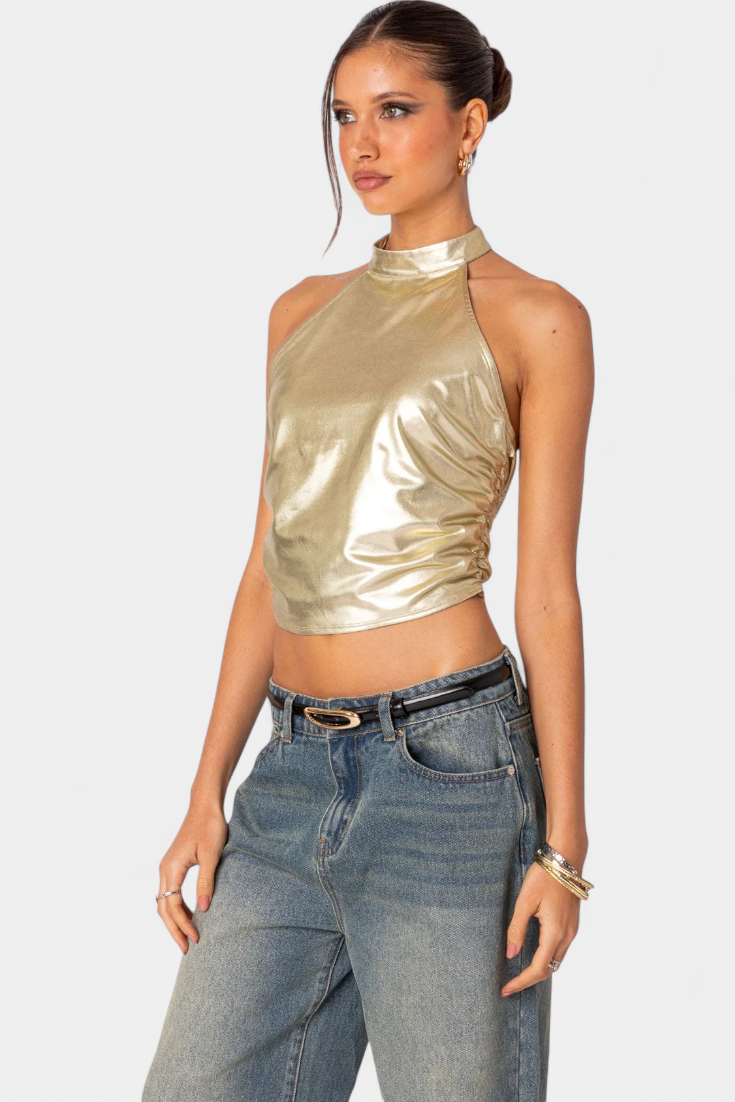 Top Halter Metálico Anna Karter Brillo Colección Exclusiva