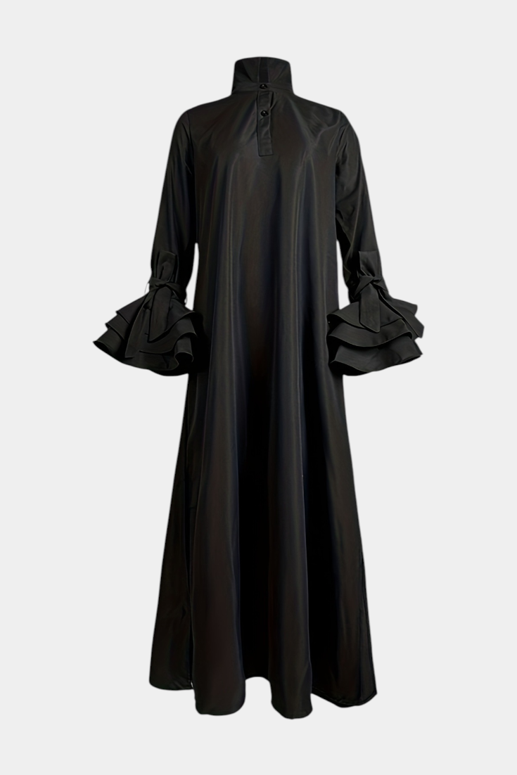 Vestido Ramona Seda Con Cuello Camisero Y Volantes Chic