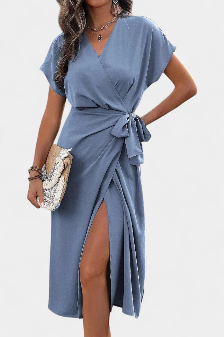 Vestido Cruzado Exclusivo Con Cinturón Abertura Sutil