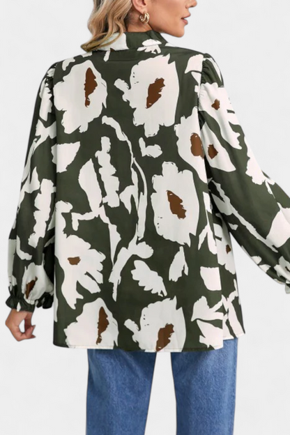 Blusa Estampado Floral Abstracto Bohemio Mangas Abullonadas