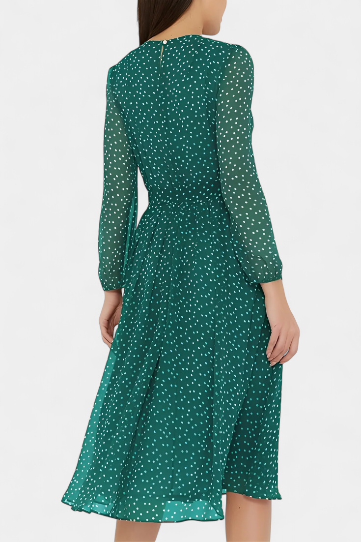 Vestido Midi Lunares Con Mangas Abullonadas Coqueto Encanto