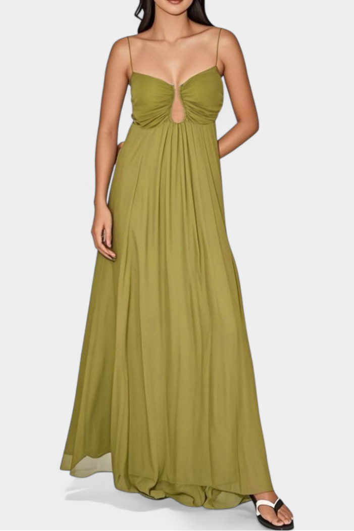 Vestido Maxi Elettra Tirantes Finos Drapeado Coqueto