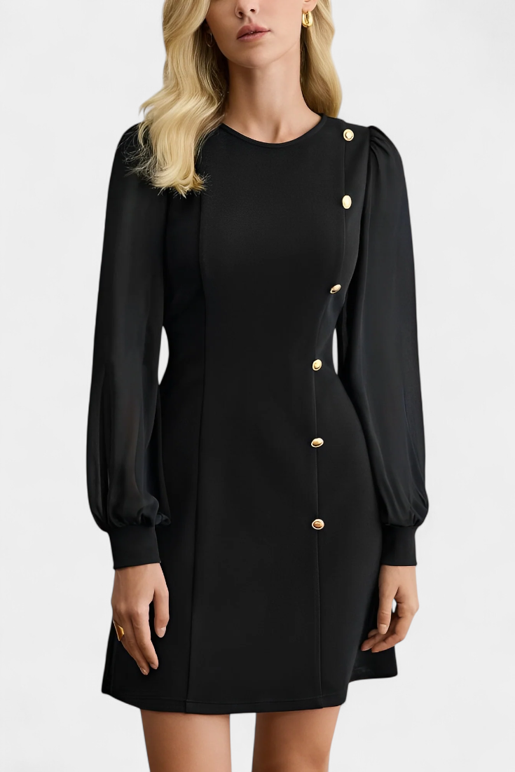 Vestido Cuello Redondo Con Corte A Line Botones Frontales