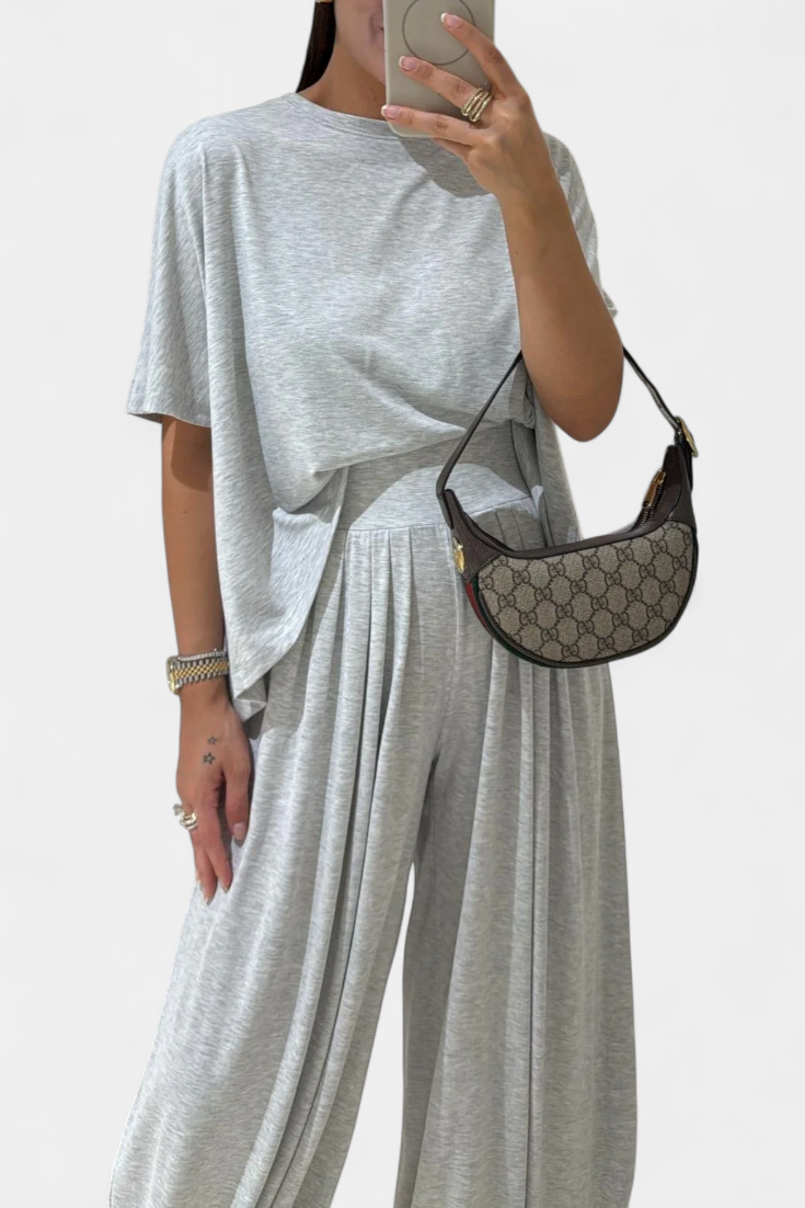 Conjunto Trista Recto Top Y Pantalón Ancho Modal Suave Gris