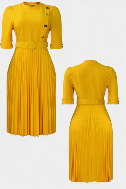 Vestido Pliegues Con Botones Decorativos Elite Brilla
