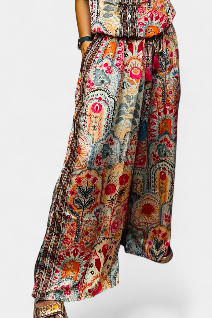 Conjunto Boho Hallie Exclusivo Pantalones Anchos y Flecos