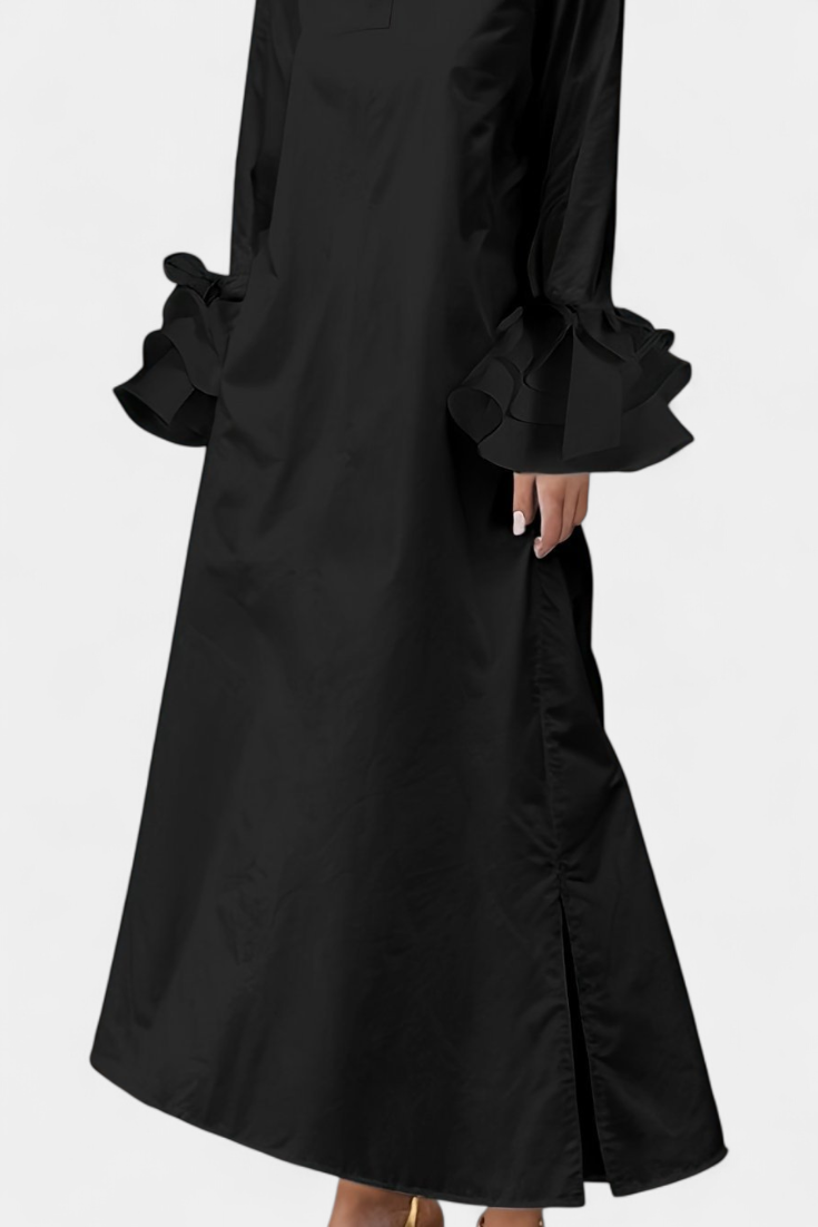 Vestido Ramona Seda Con Cuello Camisero Y Volantes Chic