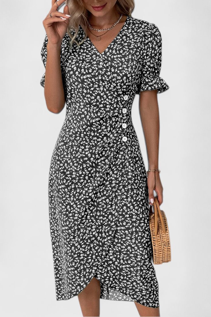 Vestido Midi Floral Con Escote En V Joana Chic Exclusiva
