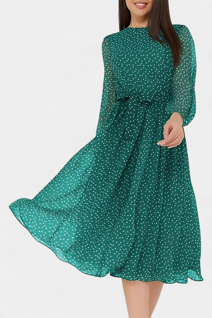 Vestido Midi Lunares Con Mangas Abullonadas Coqueto Encanto