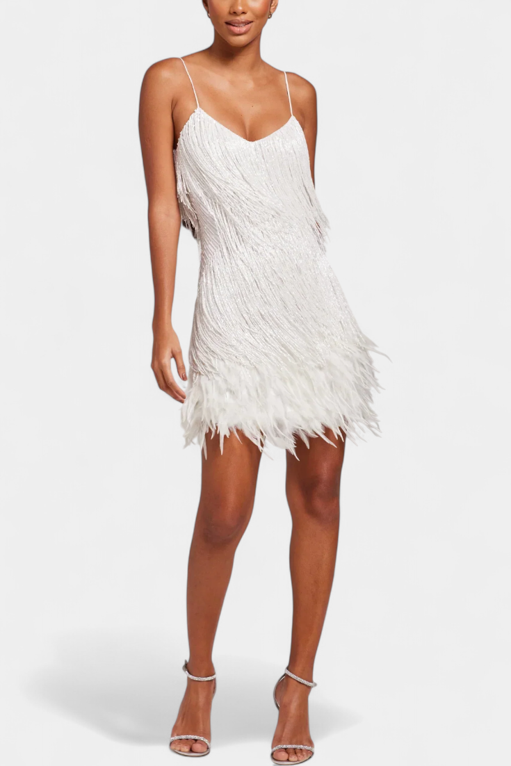 Vestido Mini con Plumas Sheril Noche Colección Exclusiva