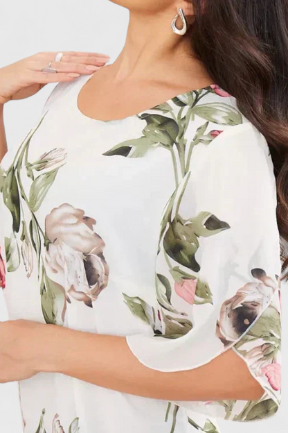 Vestido Gasa Fluida Con Pétalos Estampados Escote En V