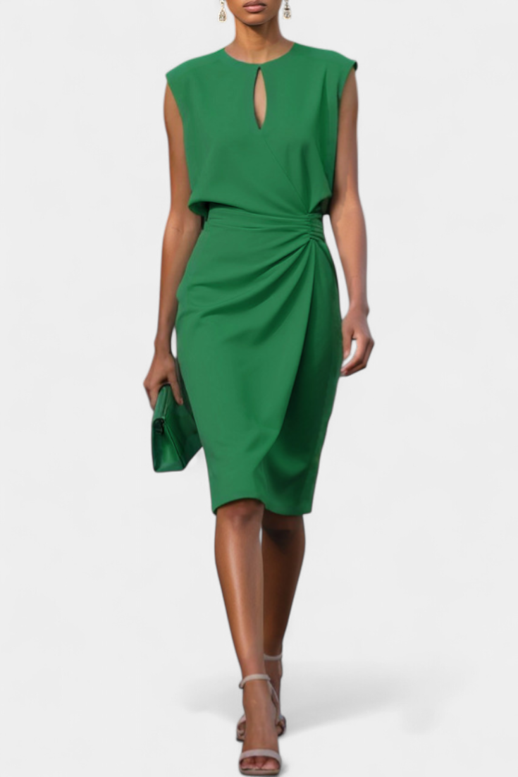 Vestido Midi Manga Larga Con Cuello Redondo Exclusiva