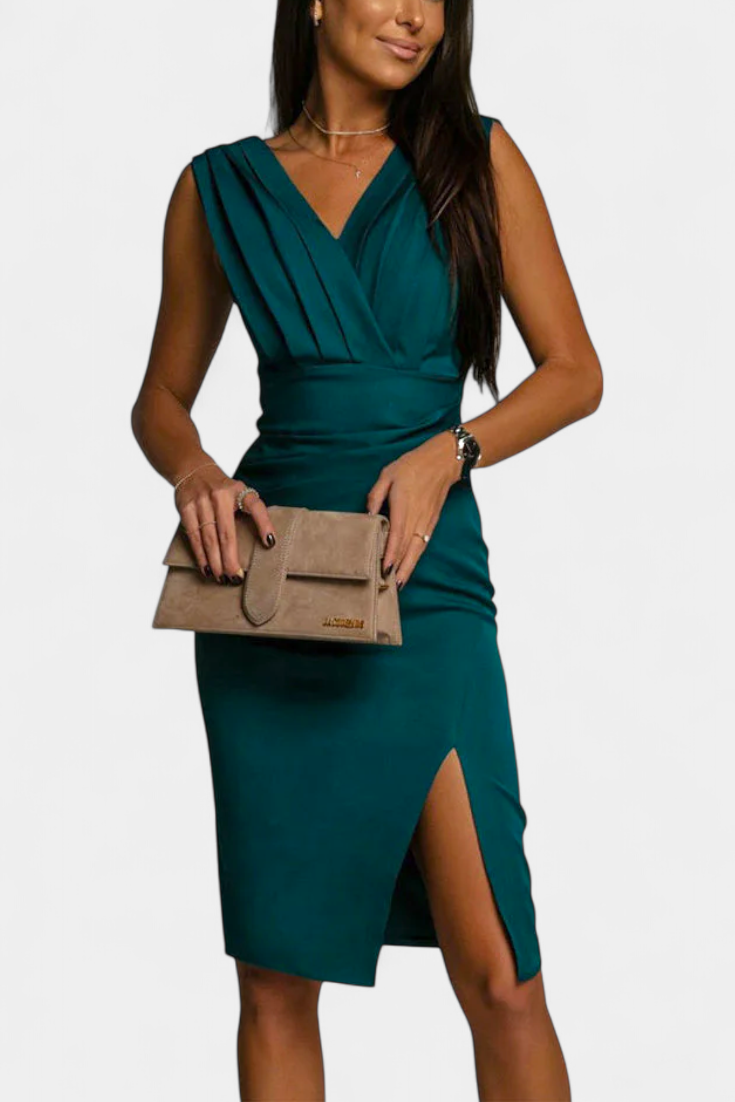 Vestido Ceñido Con Escote En V Y Abertura Lateral Chic