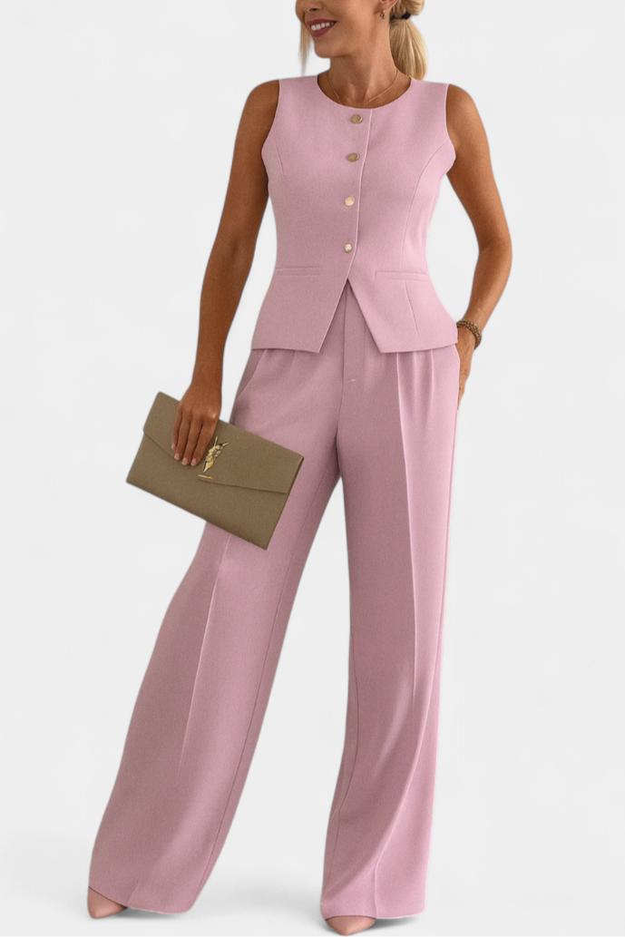 Conjunto Paloma Seda Blusa Sin Mangas Pantalón Fluido