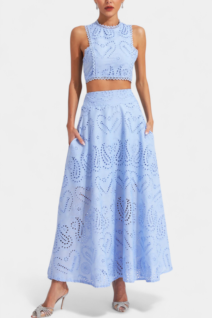 Conjunto Romántico Danitza Encaje Floral Calado Chic