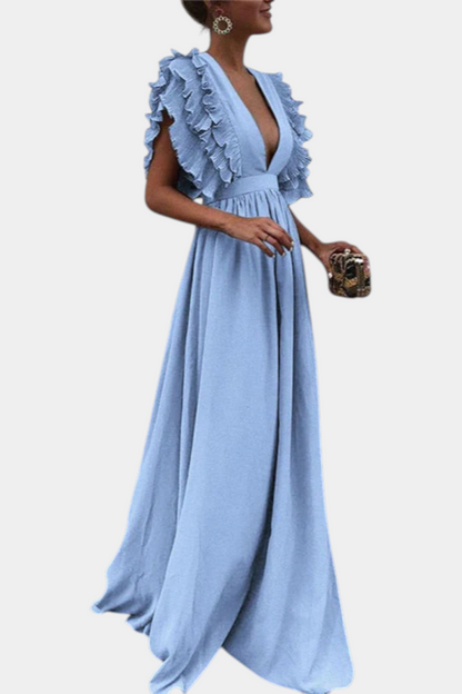 Vestido Maxi Lucera Tejido Suave Con Mangas Volantes