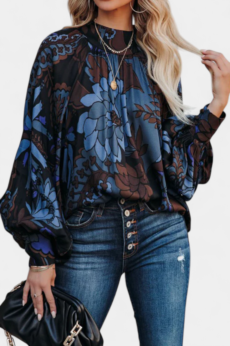 Blusa Manga Larga Dulce Lado Con Lazo Y Cuello Alto