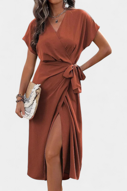 Vestido Cruzado Exclusivo Con Cinturón Abertura Sutil