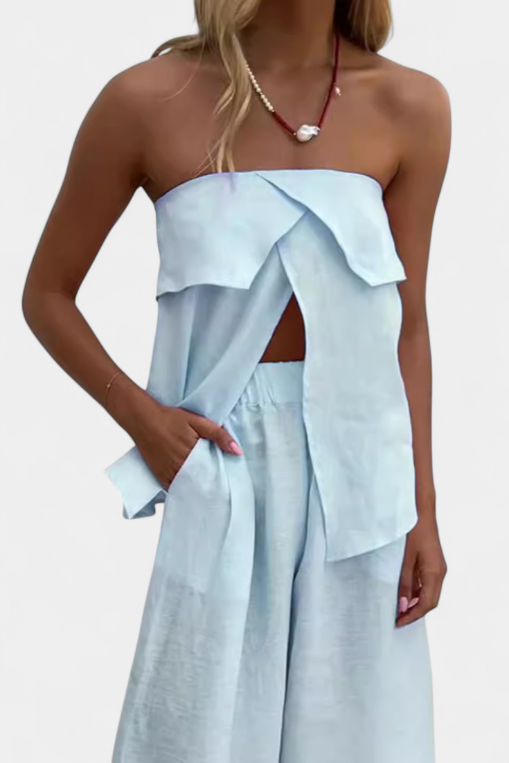 Conjunto Oriana Bandeau Con Falda Abierta Muy Chic