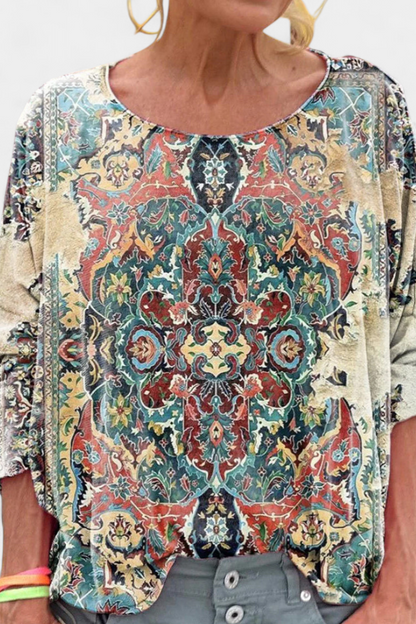 Blusa Omari Holgada con Estampado Bohemio Retro Divertido