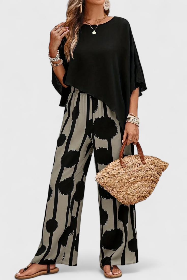 Conjunto Aleida Top Pantalón Estampado Asimétrico Chic