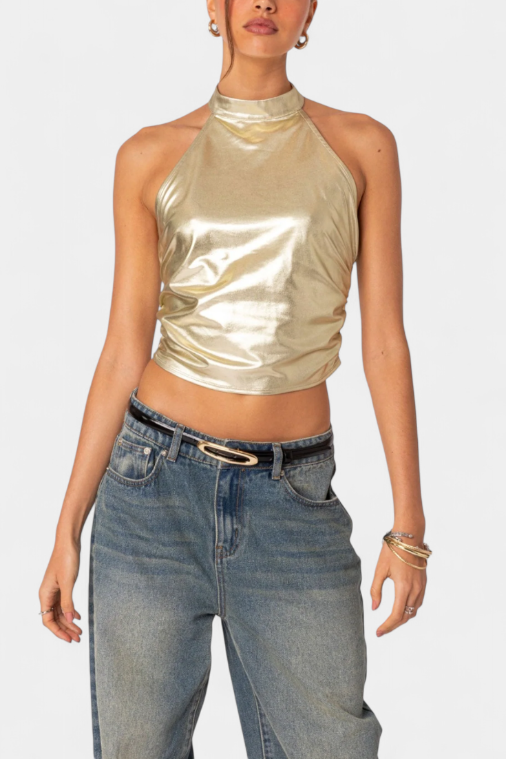 Top Halter Metálico Anna Karter Brillo Colección Exclusiva