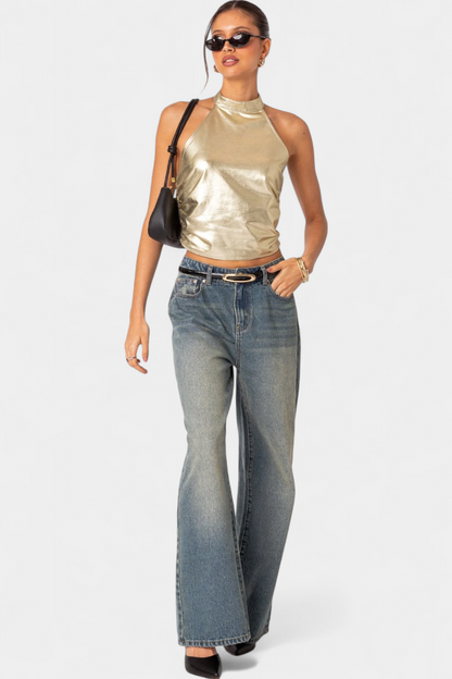 Top Halter Metálico Anna Karter Brillo Colección Exclusiva