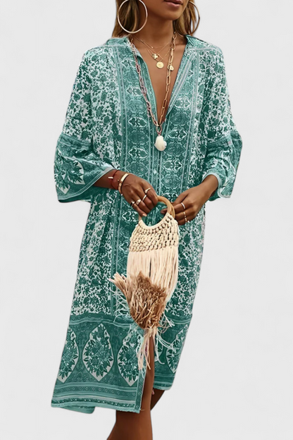 Vestido Boho Chinara Largo con Bordado Étnico Exclusivo