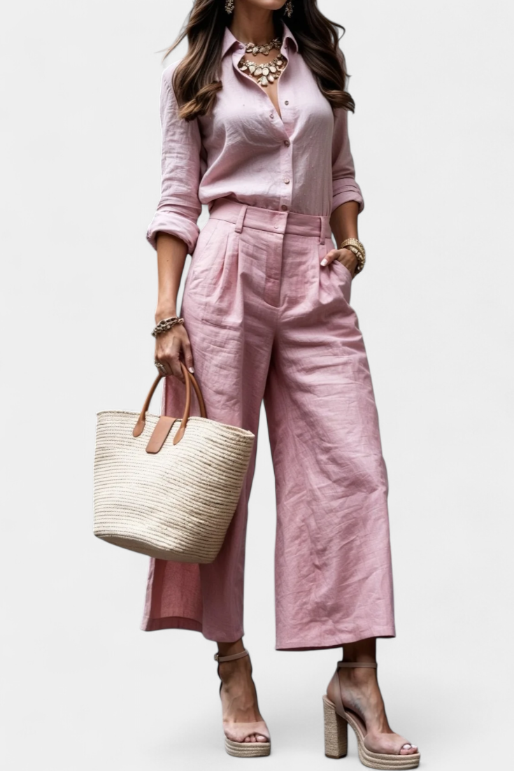 Conjunto Rosa Camisa Suelta Capri Spandex Divertido