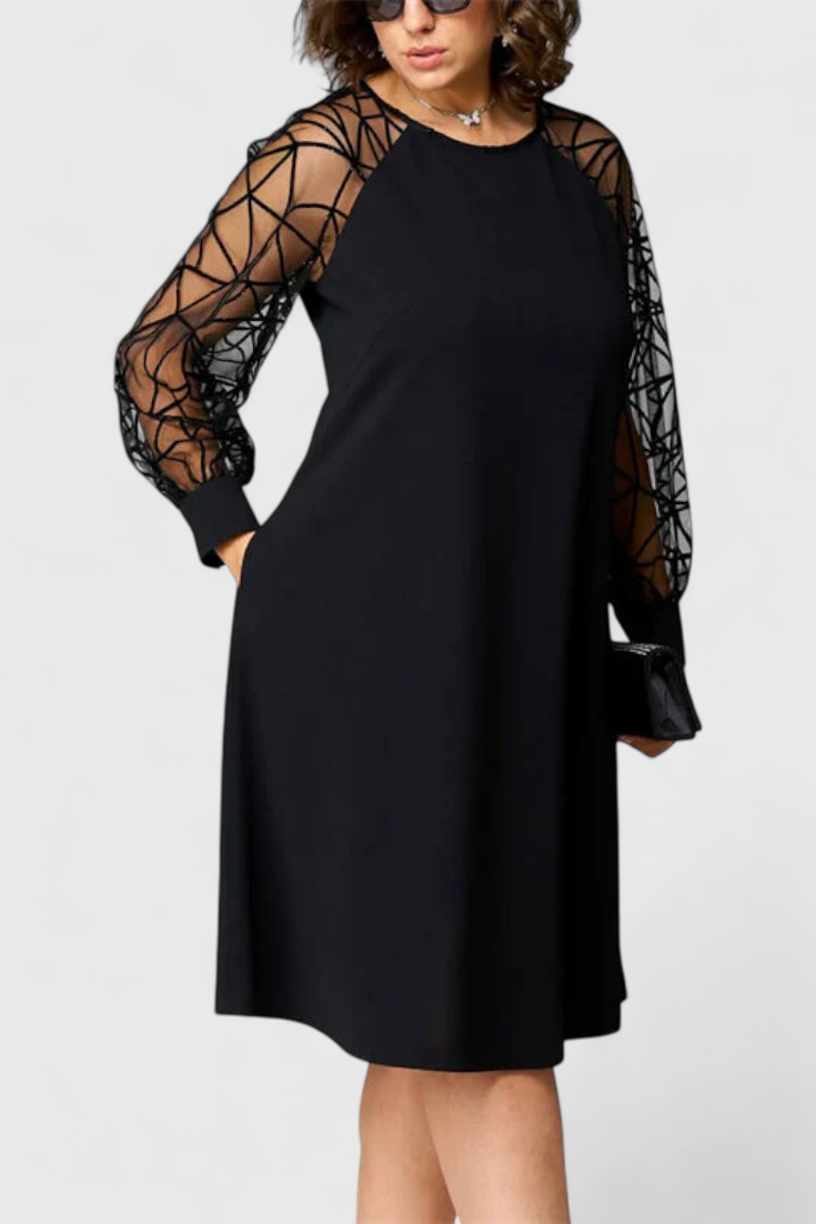 Vestido Negro con Mangas de Malla Colección Premium Pícaro