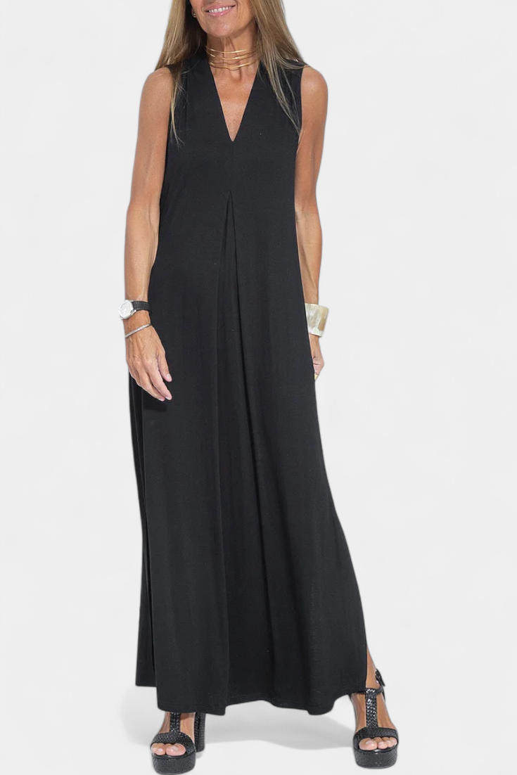 Vestido Maxi Sin Mangas Felisa Crepé Liso Deslumbra