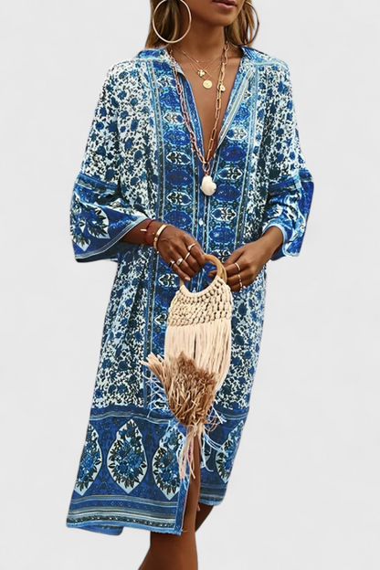 Vestido Boho Chinara Largo con Bordado Étnico Exclusivo