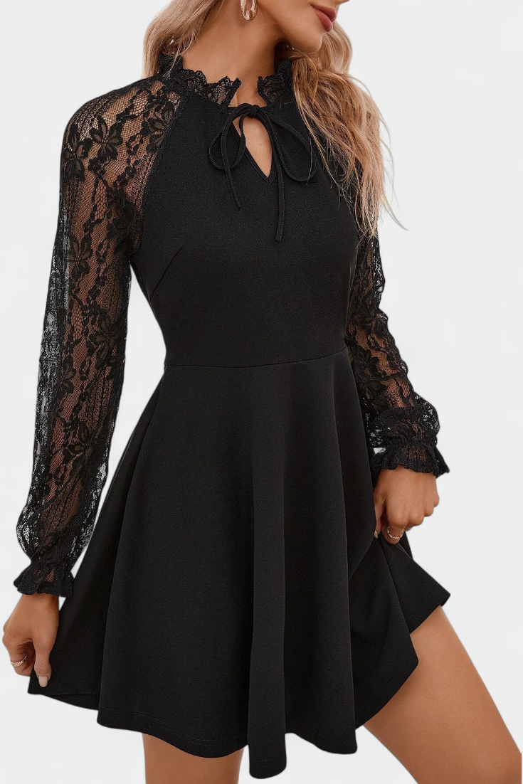 Vestido Mini Encaje Floral Jasella Con Mangas Exclusivo