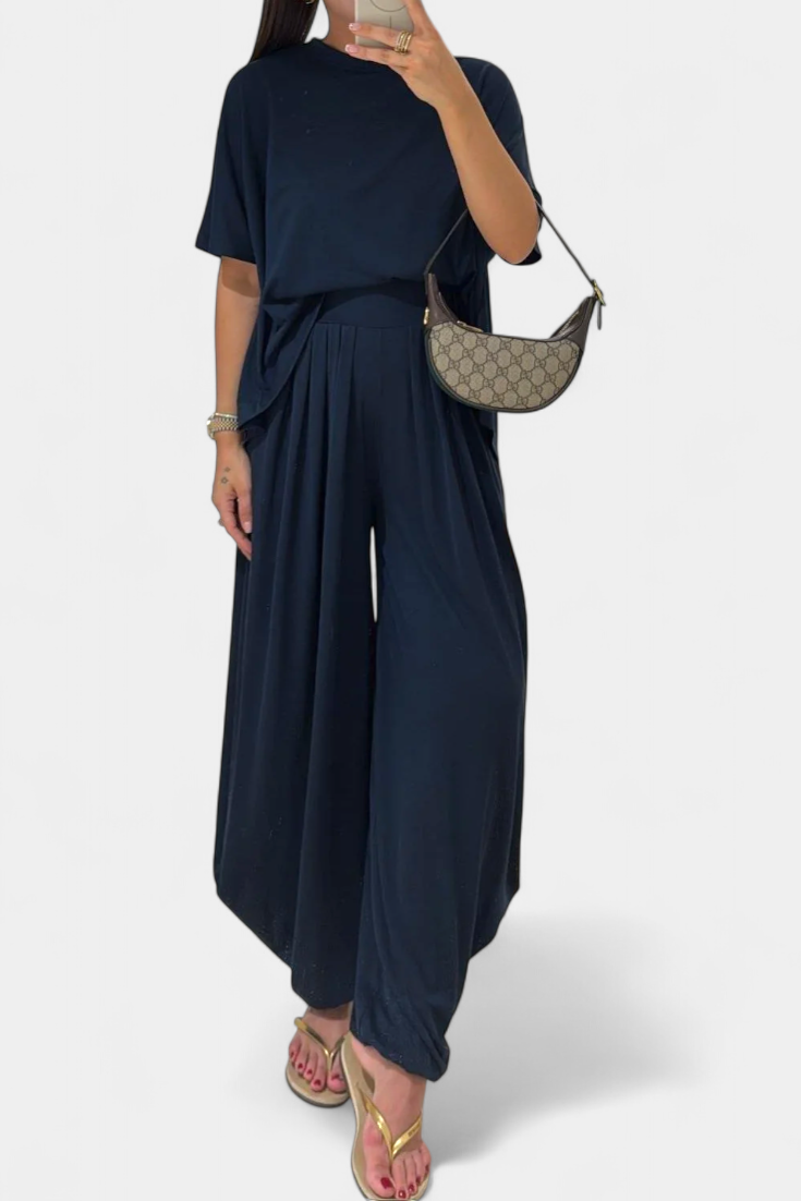 Conjunto Trista Recto Top Y Pantalón Ancho Modal Suave Gris