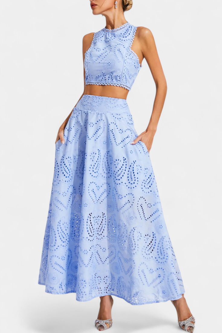 Conjunto Romántico Danitza Encaje Floral Calado Chic