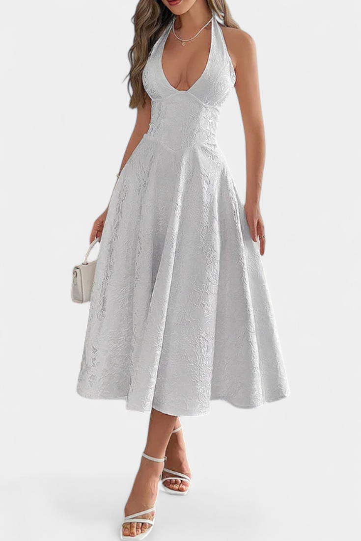 Vestido Midi Jacquard Gilda Cintura Alta Con Mucha Actitud