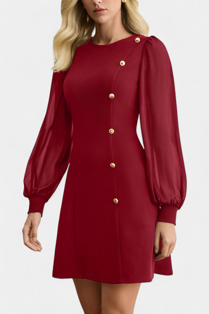 Vestido Cuello Redondo Con Corte A Line Botones Frontales