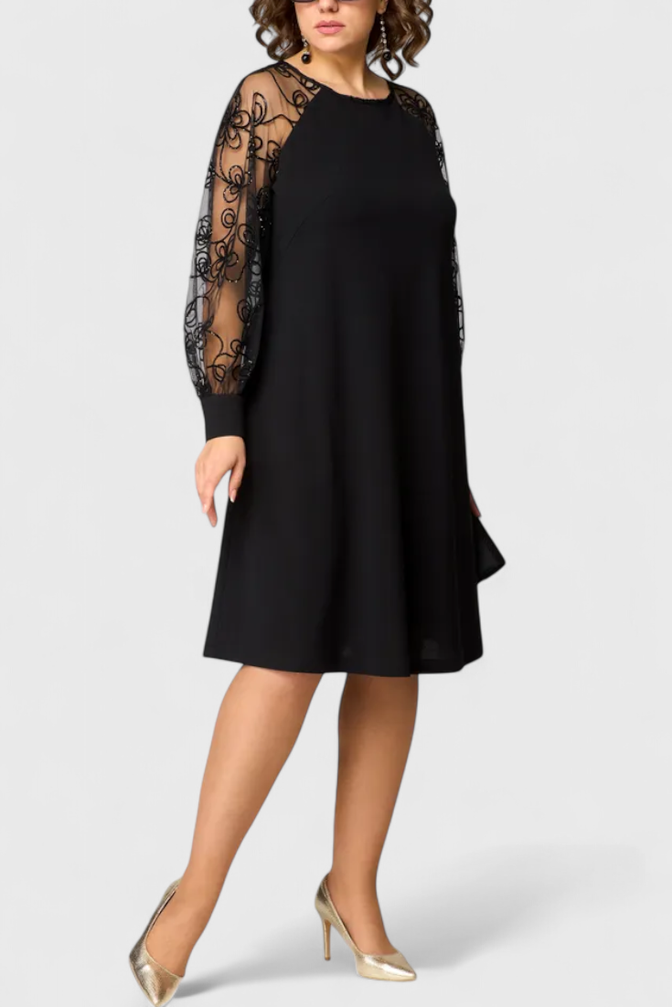 Vestido De Encaje Luxe Con Mangas Largas Chic Exclusivo