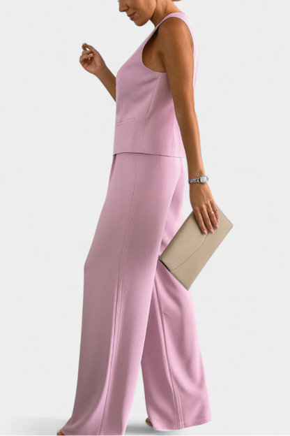 Conjunto Paloma Seda Blusa Sin Mangas Pantalón Fluido