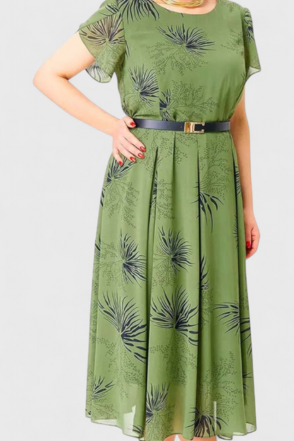 Vestido Midi Chiffon Verde Con Corte En A Sin Enredos