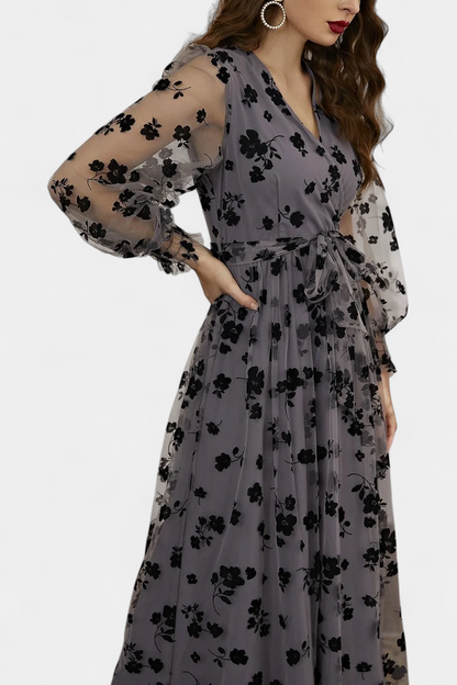 Iolanda Vestido Maxi Encaje Floral con Mangas Linterna