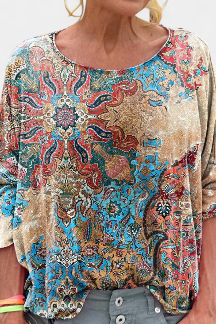 Blusa Omari Holgada con Estampado Bohemio Retro Divertido