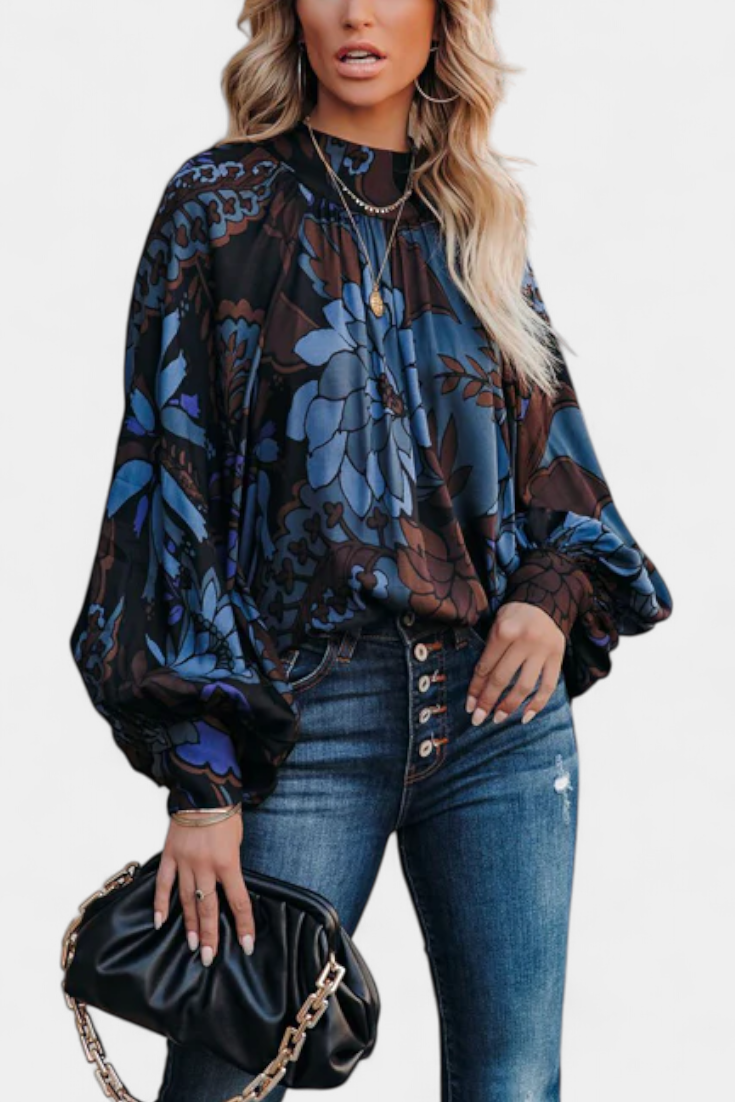 Blusa Manga Larga Dulce Lado Con Lazo Y Cuello Alto