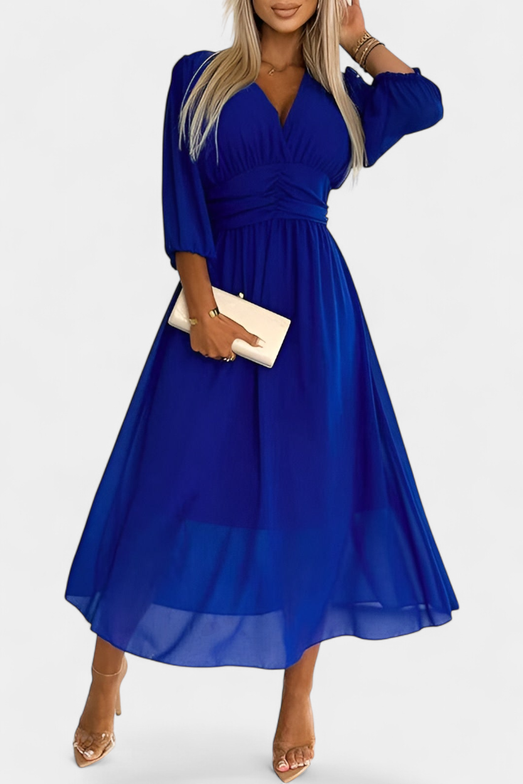 Vestido Midi Dorina Con Escote En V Toque Glam Y Distinción
