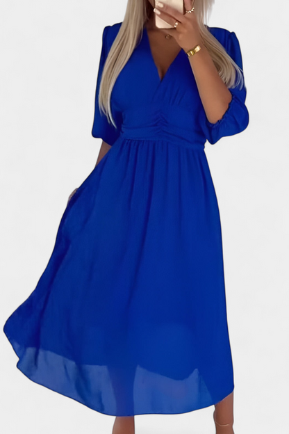 Vestido Midi Dorina Con Escote En V Toque Glam Y Distinción