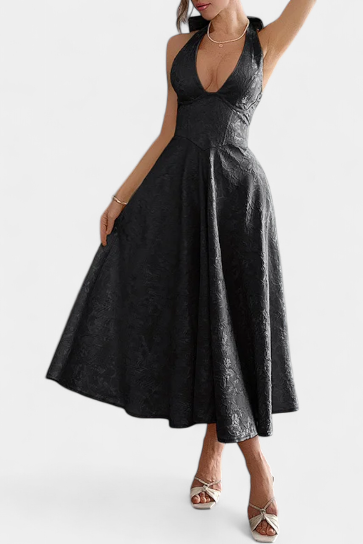 Vestido Midi Jacquard Gilda Cintura Alta Con Mucha Actitud