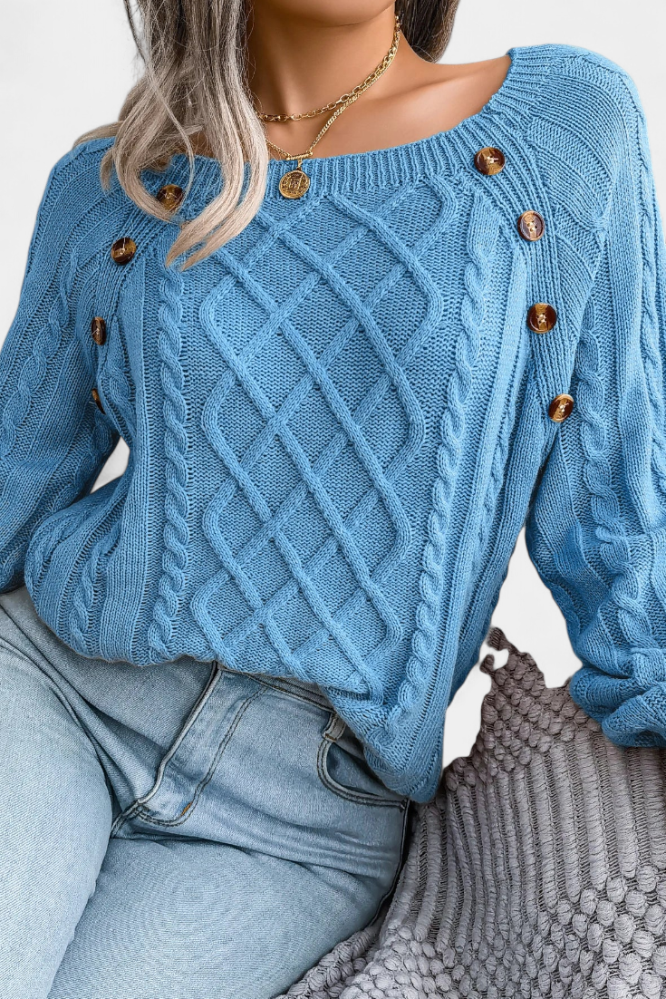 Suéter Punto Cuello Cuadrado Con Botones Chic Y Distinción