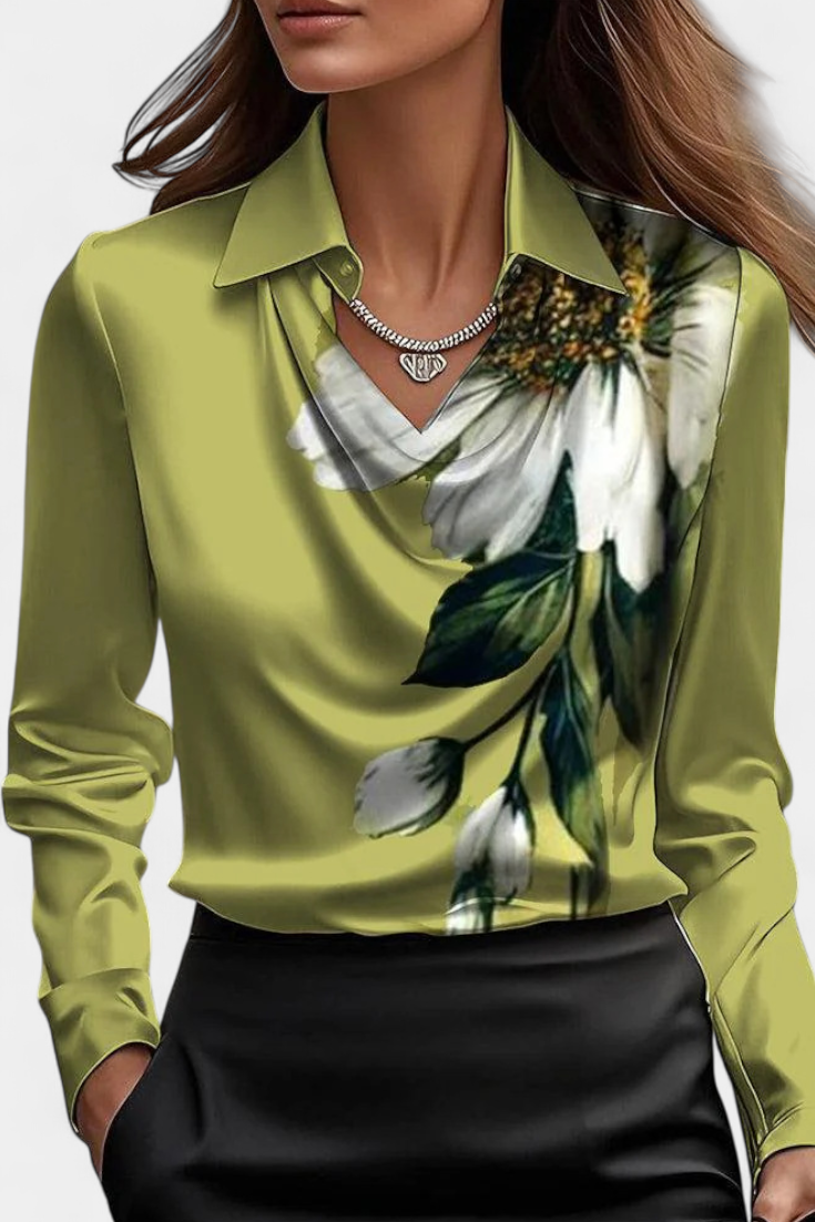 Blusa Satinada Con Escote En Cascada De Lujo Y Encanto