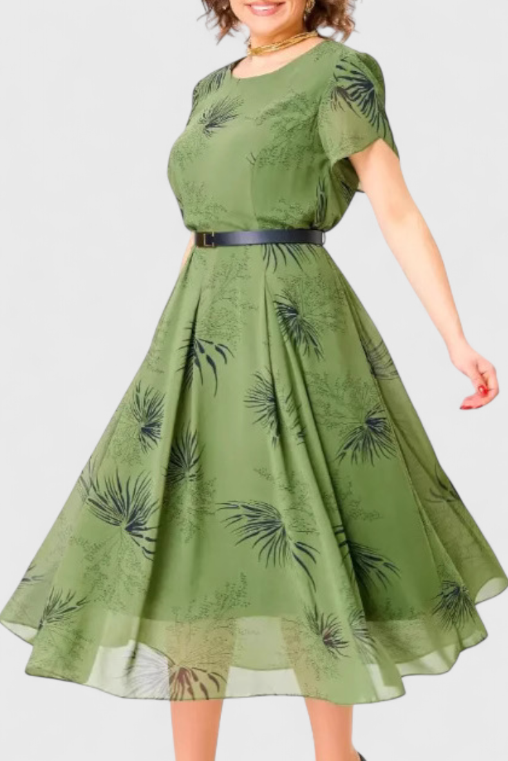 Vestido Midi Chiffon Verde Con Corte En A Sin Enredos